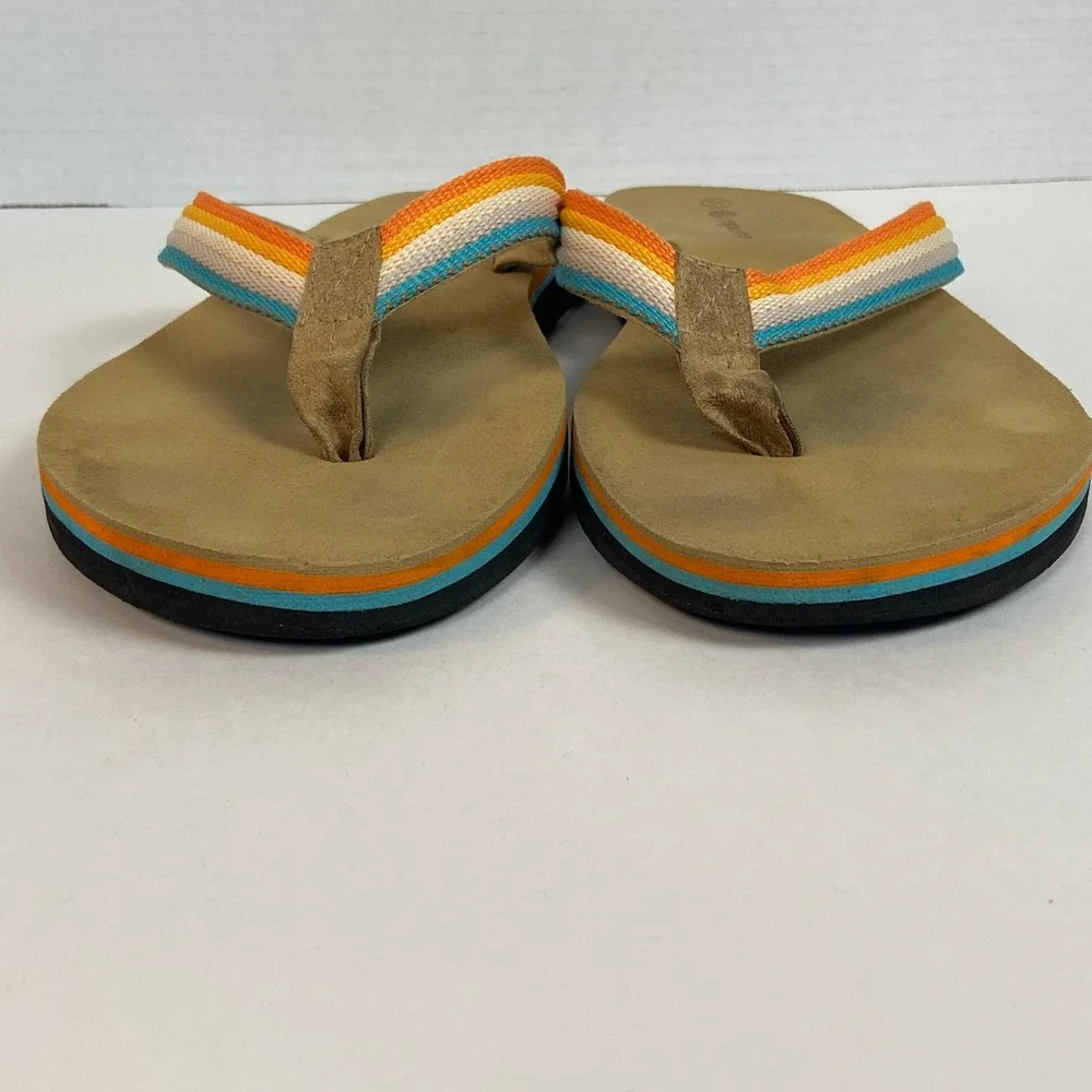 Raya Sun Mens Flip Flop Sandals Tan Multi Color Striped Straps Size 11 Thong